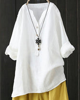 V-ringad enfärgad långärmad skjorta